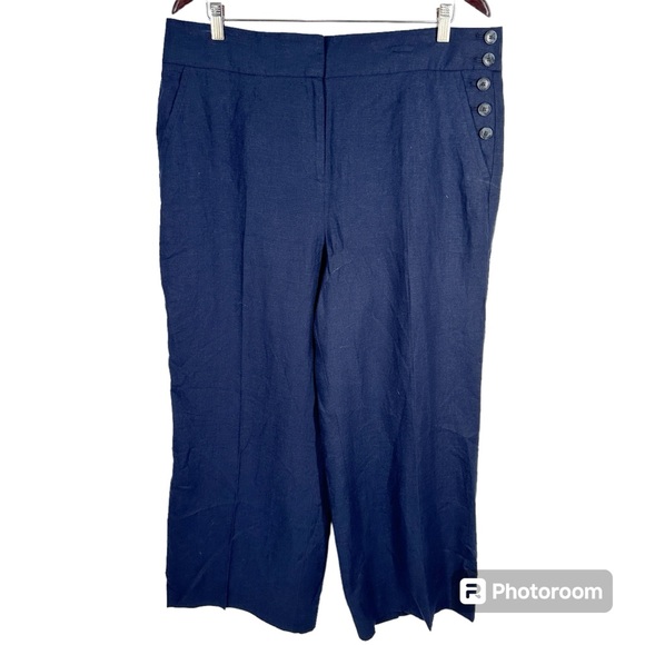 Talbots Pants - Talbots Navy Blue Greenwich Wide Leg Pants size 16 100% Linen
